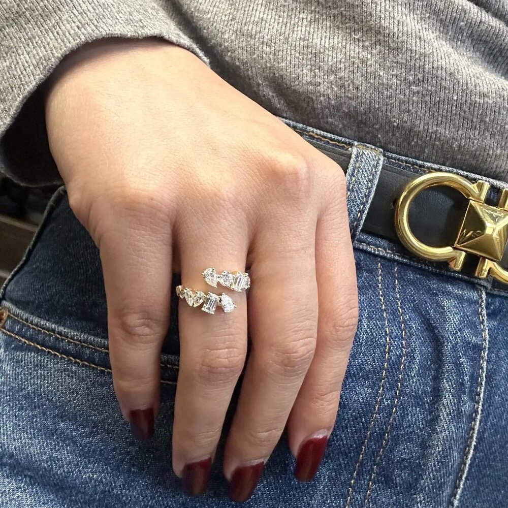 Multi Shape Lab Grown Diamond Bypass Ring 18K Yellow Gold 1.65Cttw